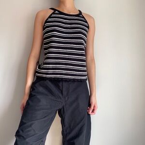 Striped black crochet halter top